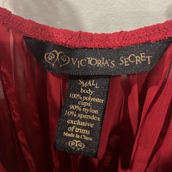 [S] Victoria's Secret Red Pleated Lace Babydoll Chemise  Nightgown Lace Upper - Picture 5 of 7